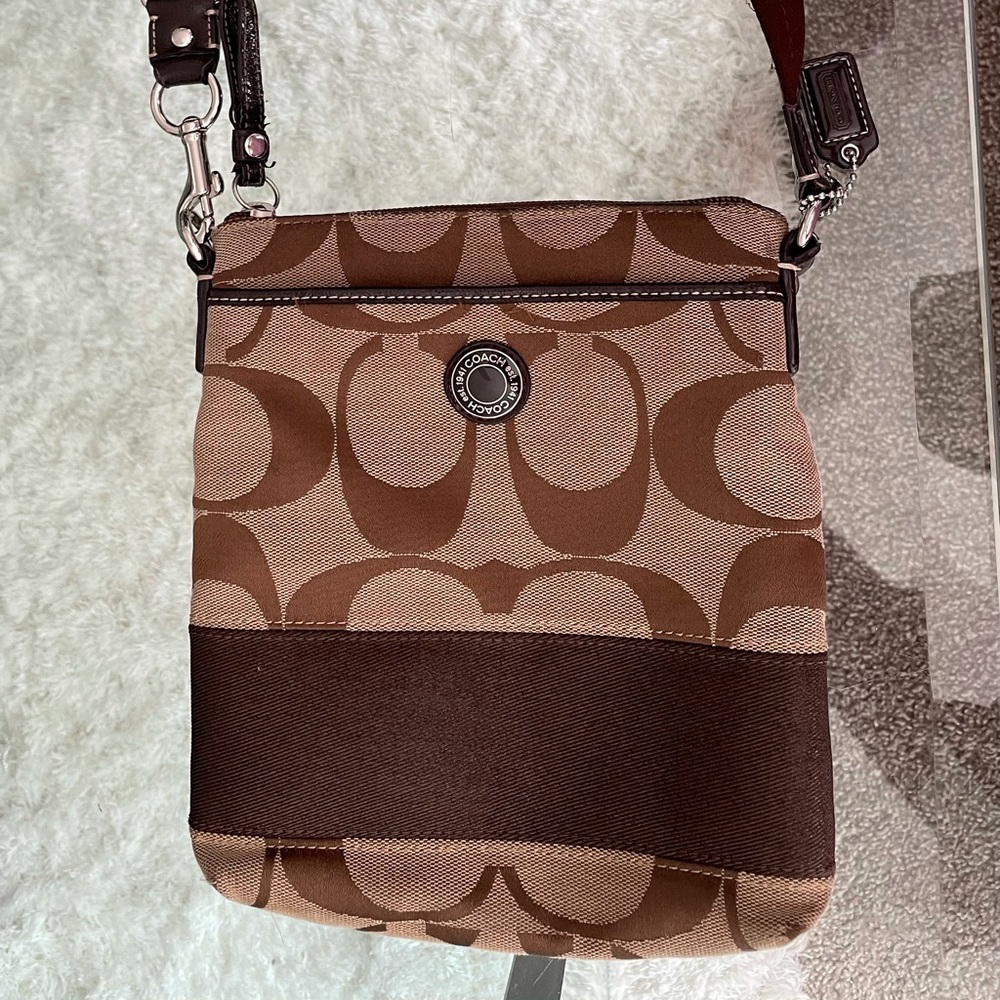 Brown Coach cross body bag